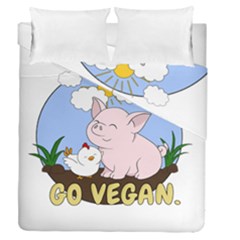 Go Vegan - Cute Pig And Chicken Duvet Cover Double Side (queen Size) by Valentinaart