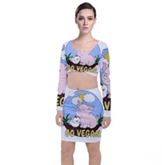 Go Vegan - Cute Pig And Chicken Long Sleeve Crop Top & Bodycon Skirt Set by Valentinaart