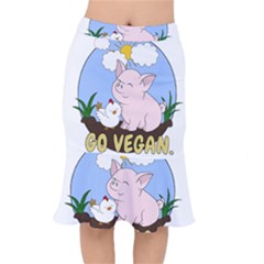 Go Vegan - Cute Pig And Chicken Mermaid Skirt by Valentinaart