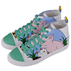 Go Vegan - Cute Pig And Chicken Women s Mid-top Canvas Sneakers