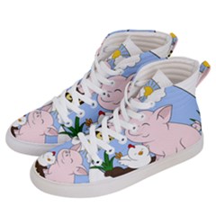 Go Vegan - Cute Pig And Chicken Women s Hi-top Skate Sneakers by Valentinaart