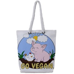 Go Vegan - Cute Pig And Chicken Full Print Rope Handle Tote (small) by Valentinaart