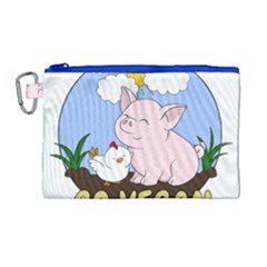 Go Vegan - Cute Pig And Chicken Canvas Cosmetic Bag (large)