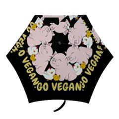 Go Vegan - Cute Pig And Chicken Mini Folding Umbrellas by Valentinaart