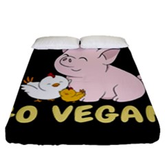 Go Vegan - Cute Pig And Chicken Fitted Sheet (queen Size) by Valentinaart