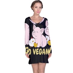 Go Vegan - Cute Pig And Chicken Long Sleeve Nightdress by Valentinaart