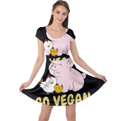 Go Vegan - Cute Pig And Chicken Cap Sleeve Dress by Valentinaart