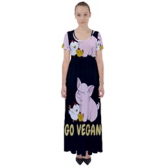 Go Vegan - Cute Pig And Chicken High Waist Short Sleeve Maxi Dress