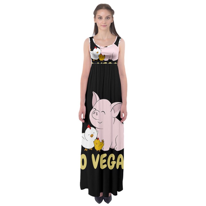 Go Vegan - Cute Pig and Chicken Empire Waist Maxi Dress