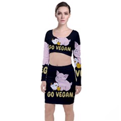 Go Vegan - Cute Pig And Chicken Long Sleeve Crop Top & Bodycon Skirt Set