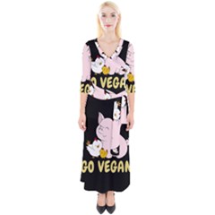 Go Vegan - Cute Pig And Chicken Quarter Sleeve Wrap Maxi Dress by Valentinaart