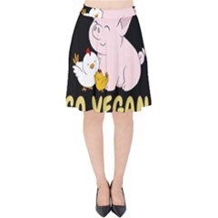 Go Vegan - Cute Pig And Chicken Velvet High Waist Skirt by Valentinaart