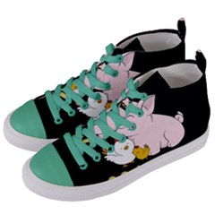 Go Vegan - Cute Pig And Chicken Women s Mid-top Canvas Sneakers by Valentinaart