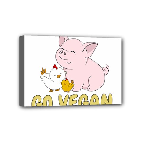 Go Vegan - Cute Pig And Chicken Mini Canvas 6  X 4  by Valentinaart