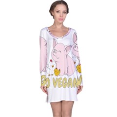 Go Vegan - Cute Pig And Chicken Long Sleeve Nightdress by Valentinaart