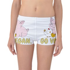 Go Vegan - Cute Pig And Chicken Boyleg Bikini Bottoms by Valentinaart