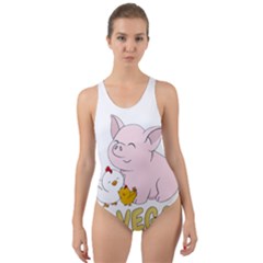 Go Vegan - Cute Pig And Chicken Cut-out Back One Piece Swimsuit by Valentinaart