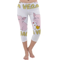 Go Vegan - Cute Pig And Chicken Capri Yoga Leggings by Valentinaart