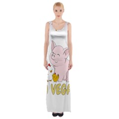 Go Vegan - Cute Pig And Chicken Maxi Thigh Split Dress by Valentinaart