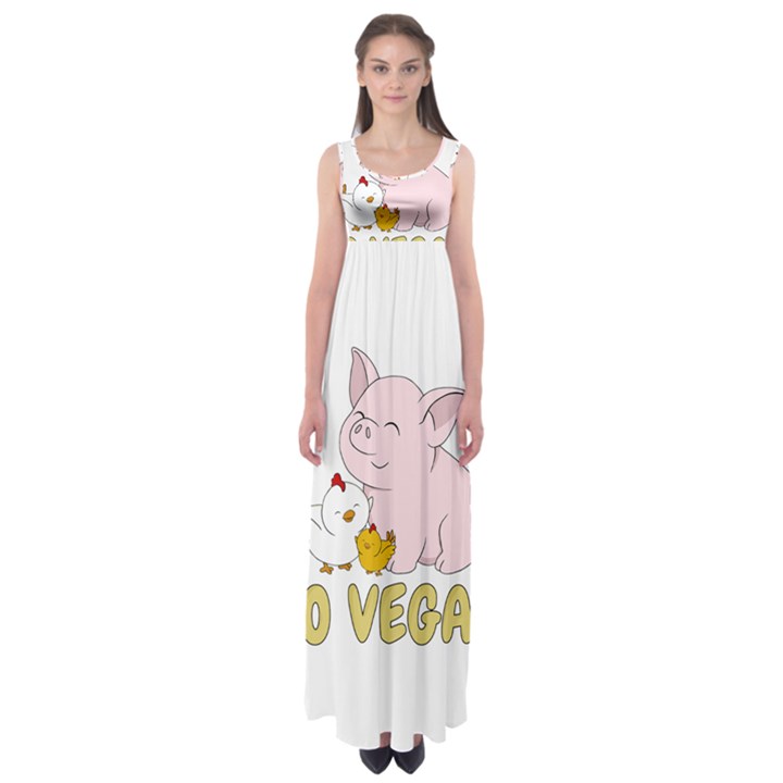 Go Vegan - Cute Pig and Chicken Empire Waist Maxi Dress