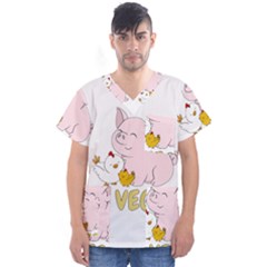 Go Vegan - Cute Pig And Chicken Men s V-neck Scrub Top