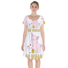 Go Vegan - Cute Pig And Chicken Short Sleeve Bardot Dress by Valentinaart