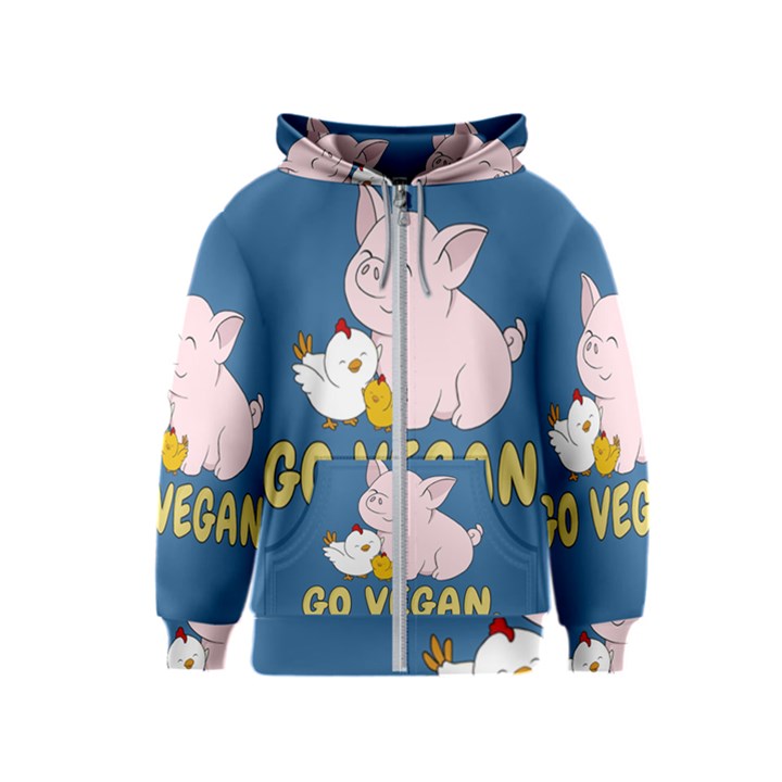 Go Vegan - Cute Pig and Chicken Kids  Zipper Hoodie