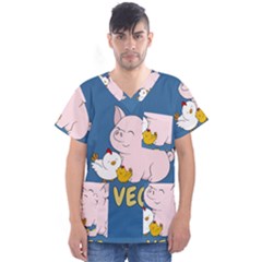 Go Vegan - Cute Pig And Chicken Men s V-neck Scrub Top