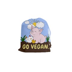 Go Vegan - Cute Pig And Chicken Drawstring Pouches (small)  by Valentinaart