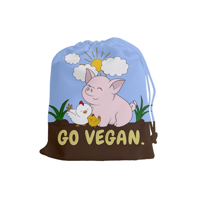 Go Vegan - Cute Pig and Chicken Drawstring Pouches (Large) 