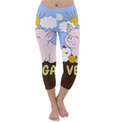 Go Vegan - Cute Pig And Chicken Capri Winter Leggings  by Valentinaart