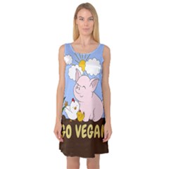 Go Vegan - Cute Pig And Chicken Sleeveless Satin Nightdress by Valentinaart