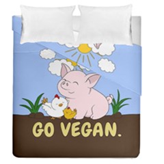 Go Vegan - Cute Pig And Chicken Duvet Cover Double Side (queen Size) by Valentinaart