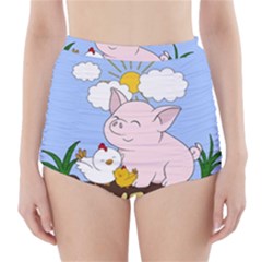 Go Vegan - Cute Pig And Chicken High-waisted Bikini Bottoms by Valentinaart