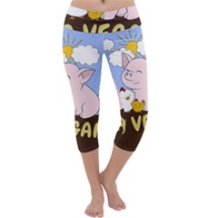 Go Vegan - Cute Pig And Chicken Capri Yoga Leggings by Valentinaart