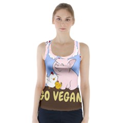 Go Vegan - Cute Pig And Chicken Racer Back Sports Top by Valentinaart