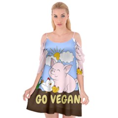 Go Vegan - Cute Pig And Chicken Cutout Spaghetti Strap Chiffon Dress by Valentinaart