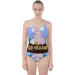 Go Vegan - Cute Pig And Chicken Cut Out Top Tankini Set by Valentinaart