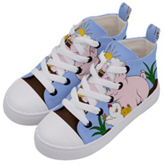 Go Vegan - Cute Pig And Chicken Kid s Mid-top Canvas Sneakers by Valentinaart