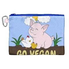 Go Vegan - Cute Pig And Chicken Canvas Cosmetic Bag (xl)