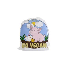 Go Vegan - Cute Pig And Chicken Drawstring Pouches (small)  by Valentinaart