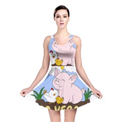 Go Vegan - Cute Pig And Chicken Reversible Skater Dress by Valentinaart