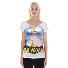 Go Vegan - Cute Pig And Chicken Cap Sleeve Tops by Valentinaart