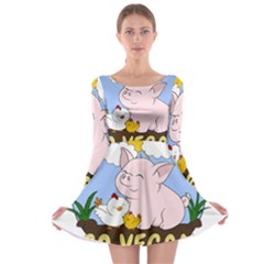 Go Vegan - Cute Pig And Chicken Long Sleeve Skater Dress by Valentinaart