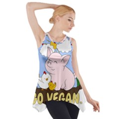 Go Vegan - Cute Pig And Chicken Side Drop Tank Tunic by Valentinaart