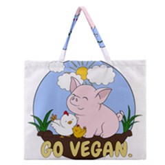 Go Vegan - Cute Pig And Chicken Zipper Large Tote Bag by Valentinaart