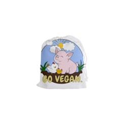 Go Vegan - Cute Pig And Chicken Drawstring Pouches (xs)  by Valentinaart