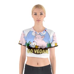 Go Vegan - Cute Pig And Chicken Cotton Crop Top by Valentinaart