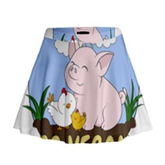 Go Vegan - Cute Pig And Chicken Mini Flare Skirt by Valentinaart