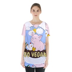 Go Vegan - Cute Pig And Chicken Skirt Hem Sports Top